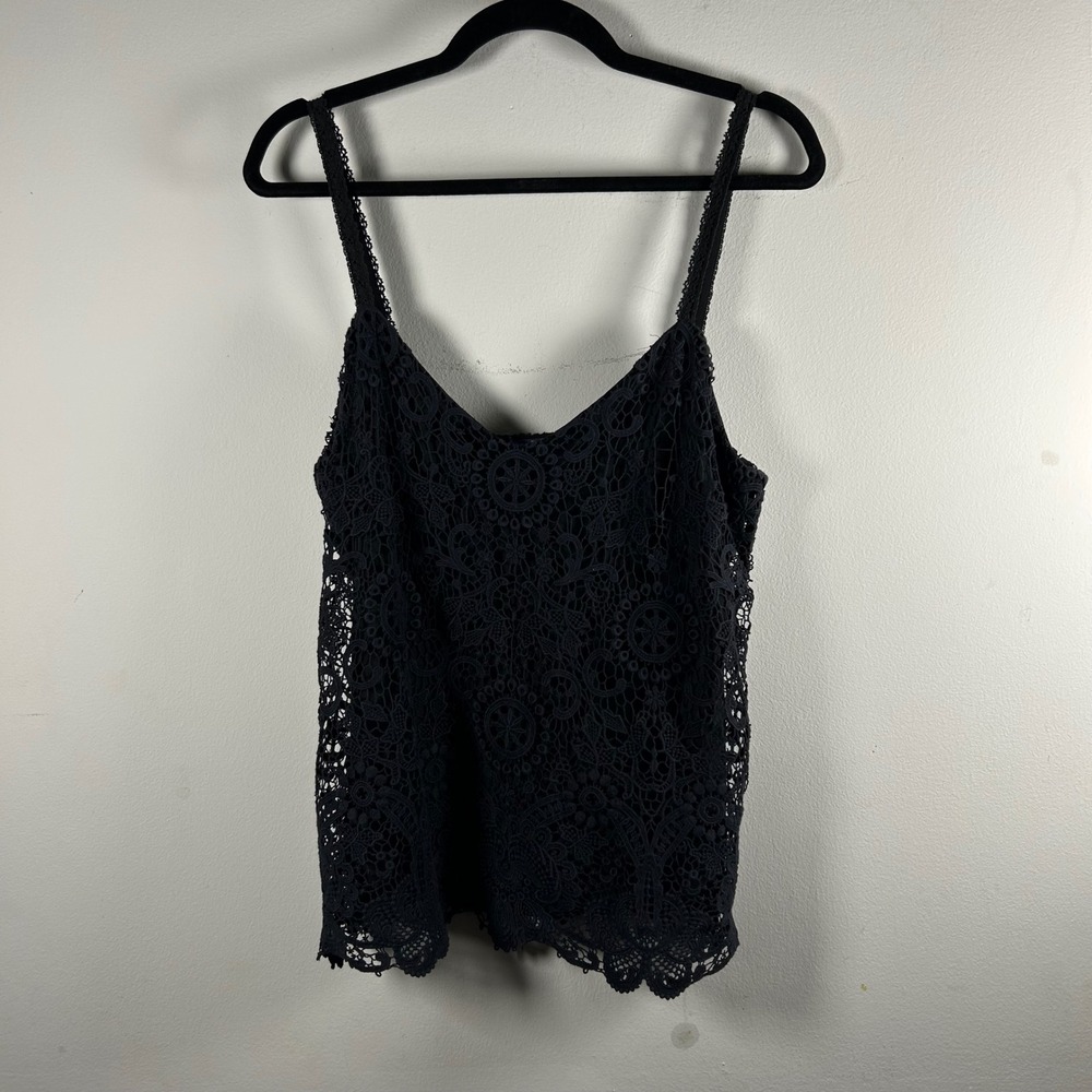 New Polo Ralph Lauren Camisole Women 14 Black Floral Guipure Lace V-Neck Tank
